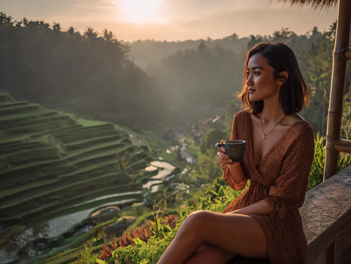 Woman holding a cup, looking thoughtful towards a bright window
